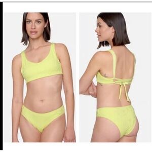 Hurley‎ Crochet Soft Strap Bikini Set Yellow Cheeky Coverage Swimsuit size L